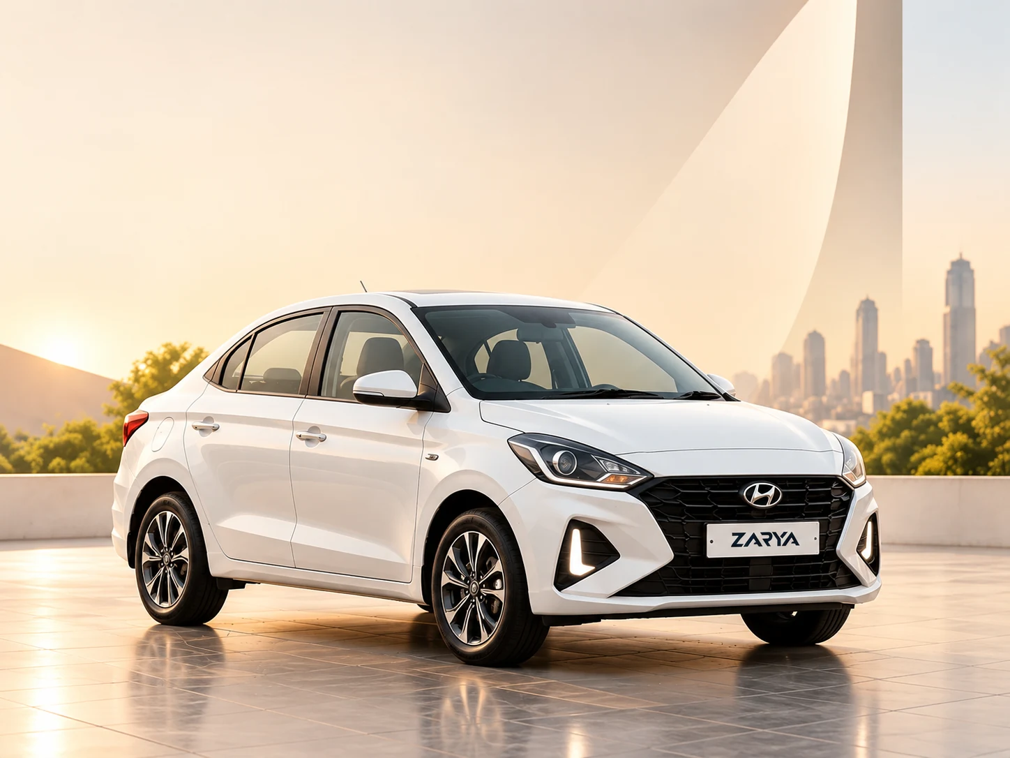 Illustrative white Hyundai Aura vehicle